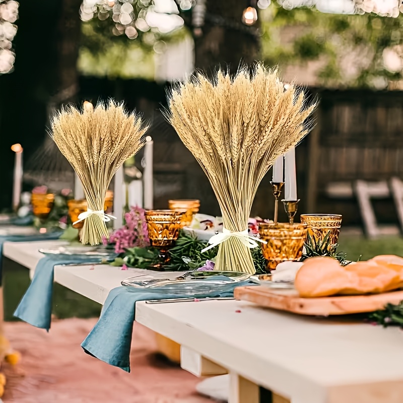 Image of 166pcs Boho Natural Dried Wheat Plant, Pampas Grass Bunch Flowers Bouquet Home Wedding Party Room Table Kitchen Farmhouse Fall Arrangement Decoration, Suit Festival Floral, Floral Docor Gift