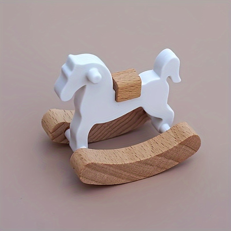 

1pc Miniature Wooden Rocking Horse, Dollhouse Accessory, Smooth Wood Dollhouse Decor, Photography Prop, Craft Ornament