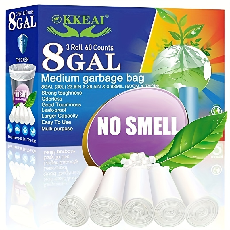 TEMU 8 Gallon Trash Bags 30l Garbage Bags Medium White Kitchen Trash Bags Wastebasket Liners For Bathroom, Home Office, Lawn, 60 Count, Clear (fits 7 Gallon Bins)