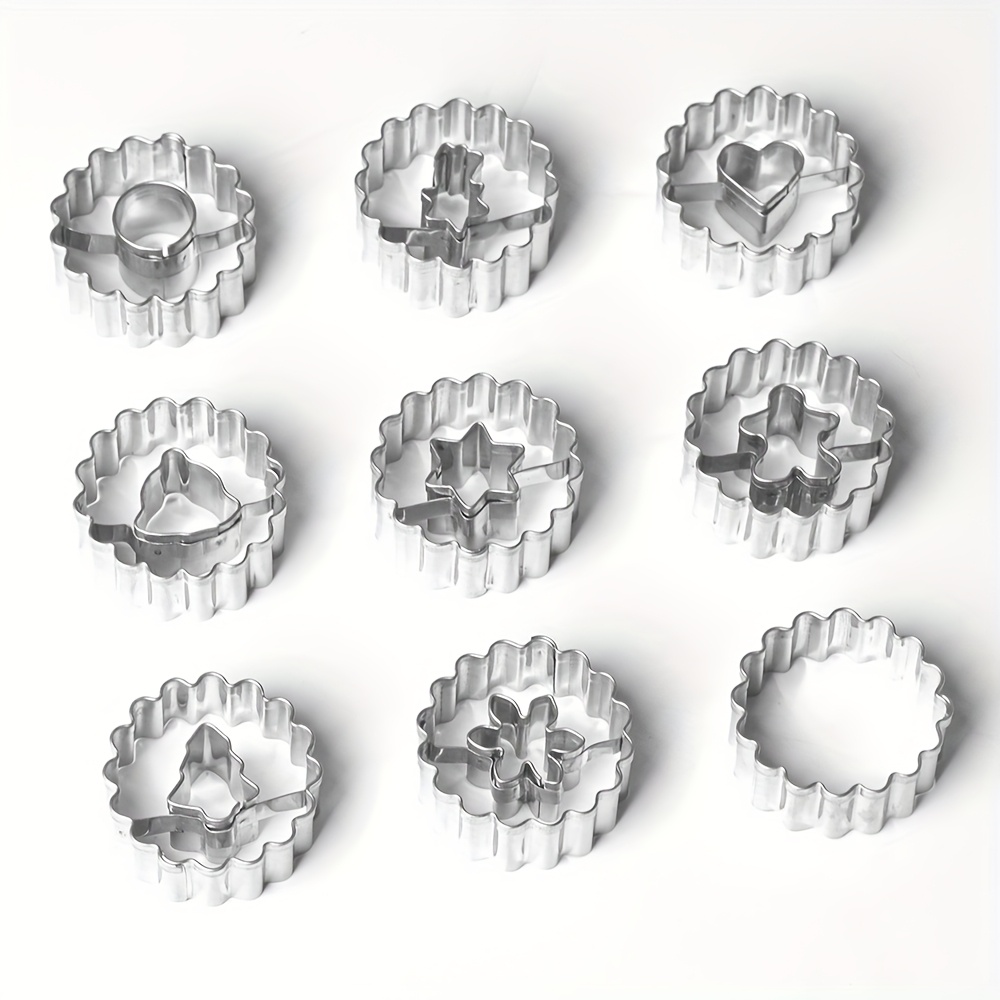 9pcs Mini Round Meteor Hexagon Gingerbread Man Christmas Tree Flower Lace Round Stainless Steel Cookie Mold Christmas Cookie Cutting Baking Tool