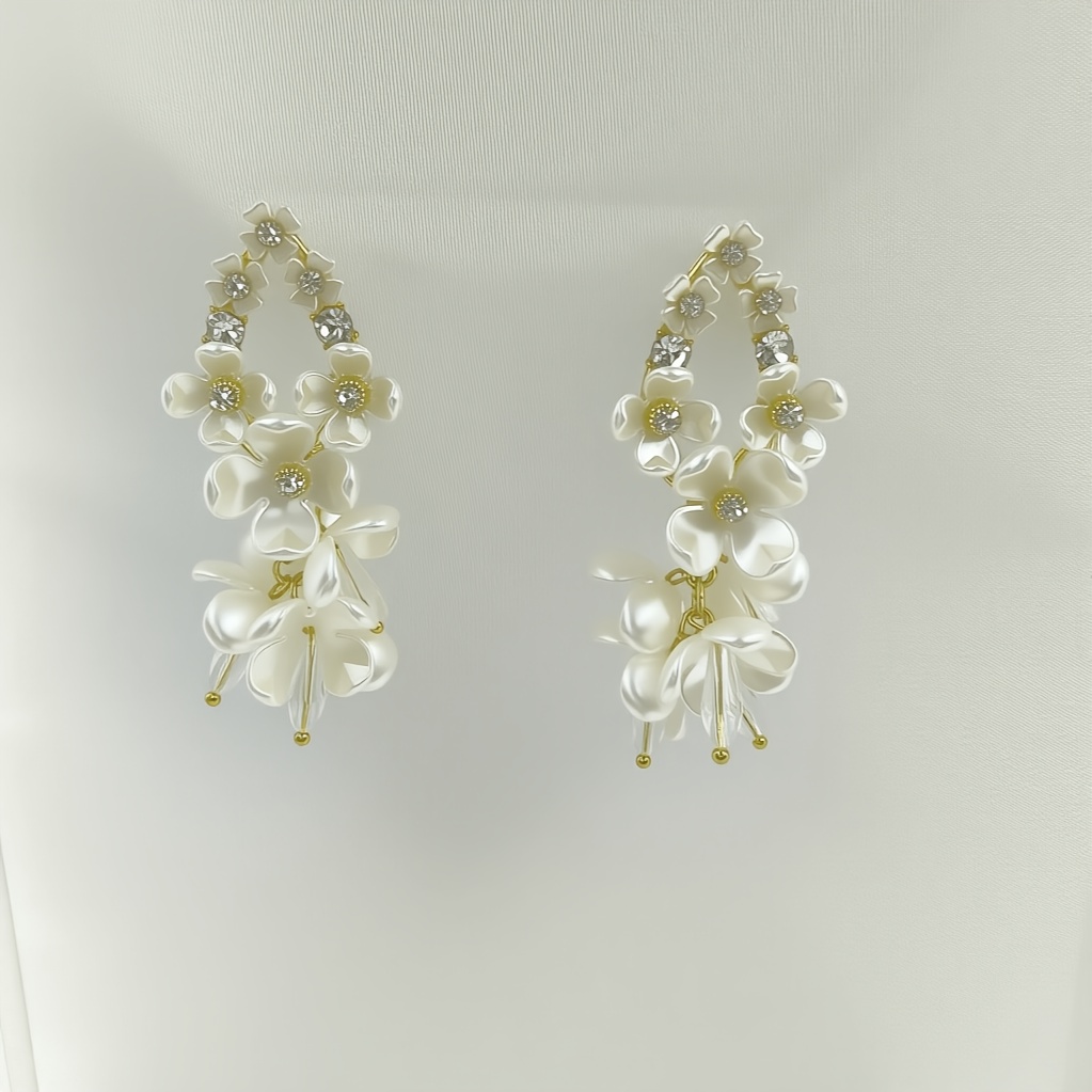 Floral Dangle Earrings with Sparkling Rhinestones 925 Sterling Silver
