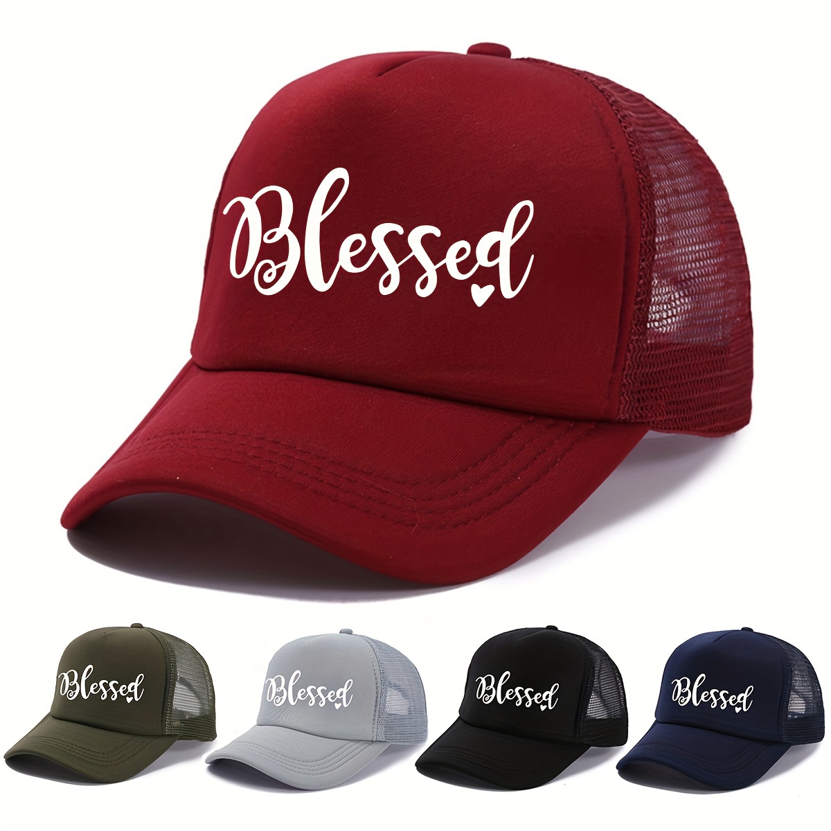

Blessed Print Baseball Cap, Unisex Mesh Trucker Hat, Sun Protection Summer Sunshade Peaked Cap