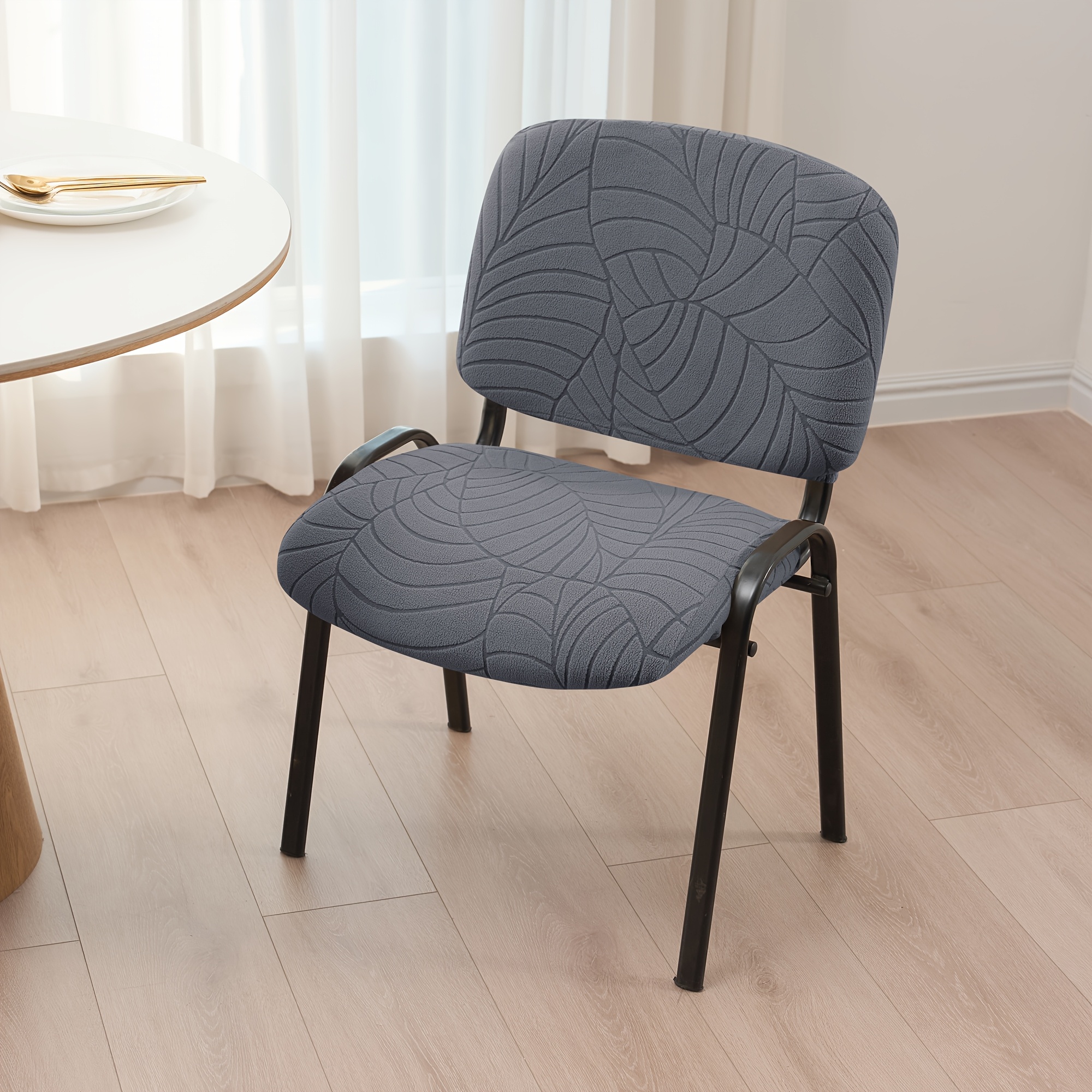 TEMU para silla de oficina con abertura, estampado jacquard de hojas desvaídas, tela elástica, minimalista , para cojín del respaldo y asiento, para