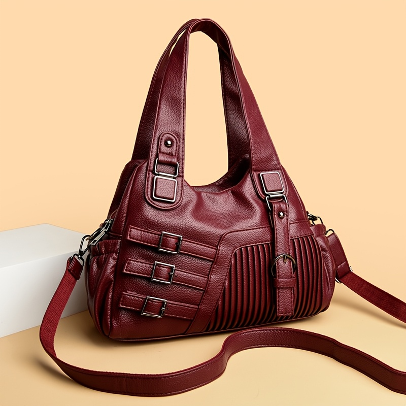 Ethnic Style PU Women'S Shoulder Bag, Trendy Women'S Tote Bag, Double-Layer Main Compartment Handbag, Suitable for Commuting, Shopping, Dating, Traveling, And More