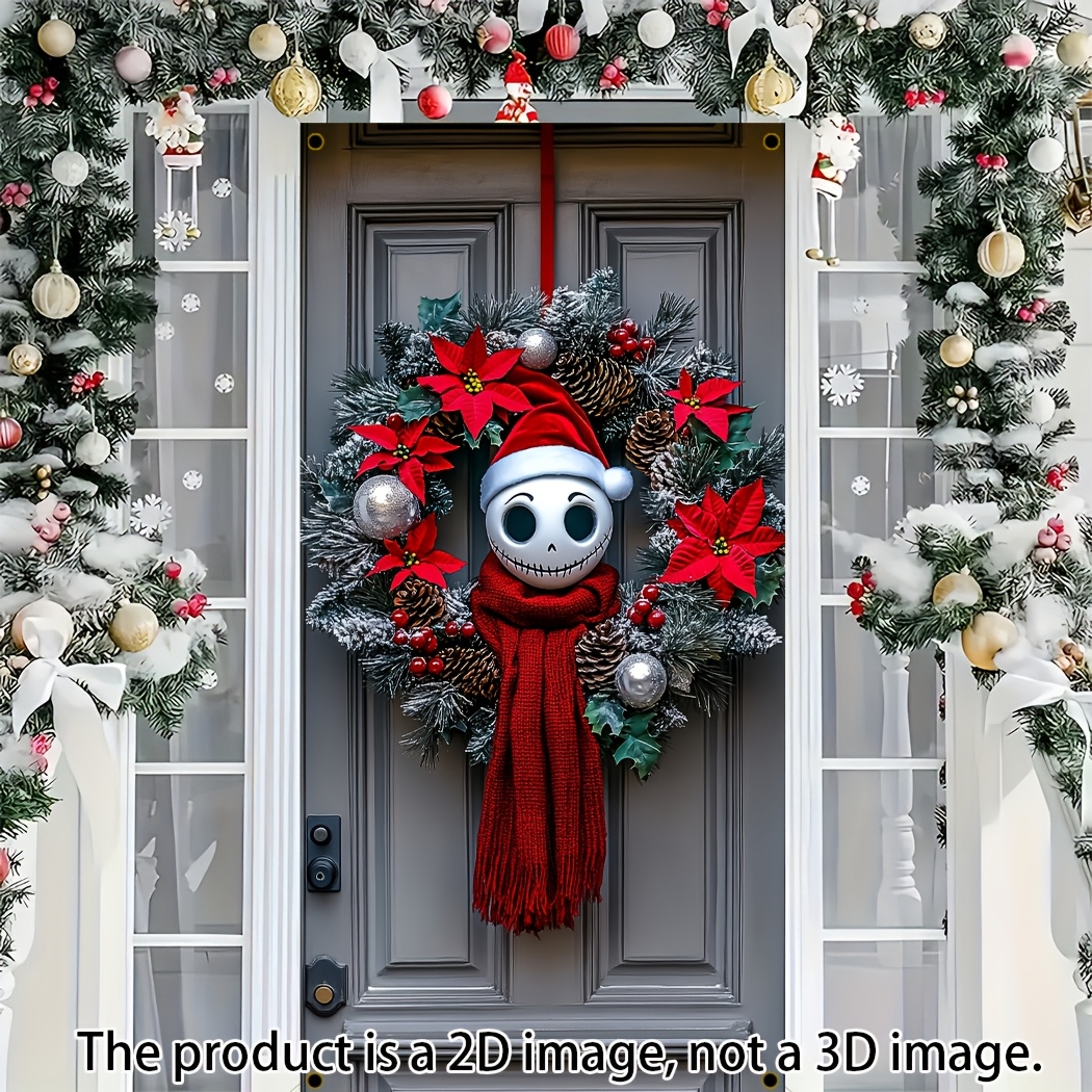 

2d 1pc Winter Decoration Skull Over-the-door Flag With For Christmas Decorations &winter Decoration, No Batteries Required