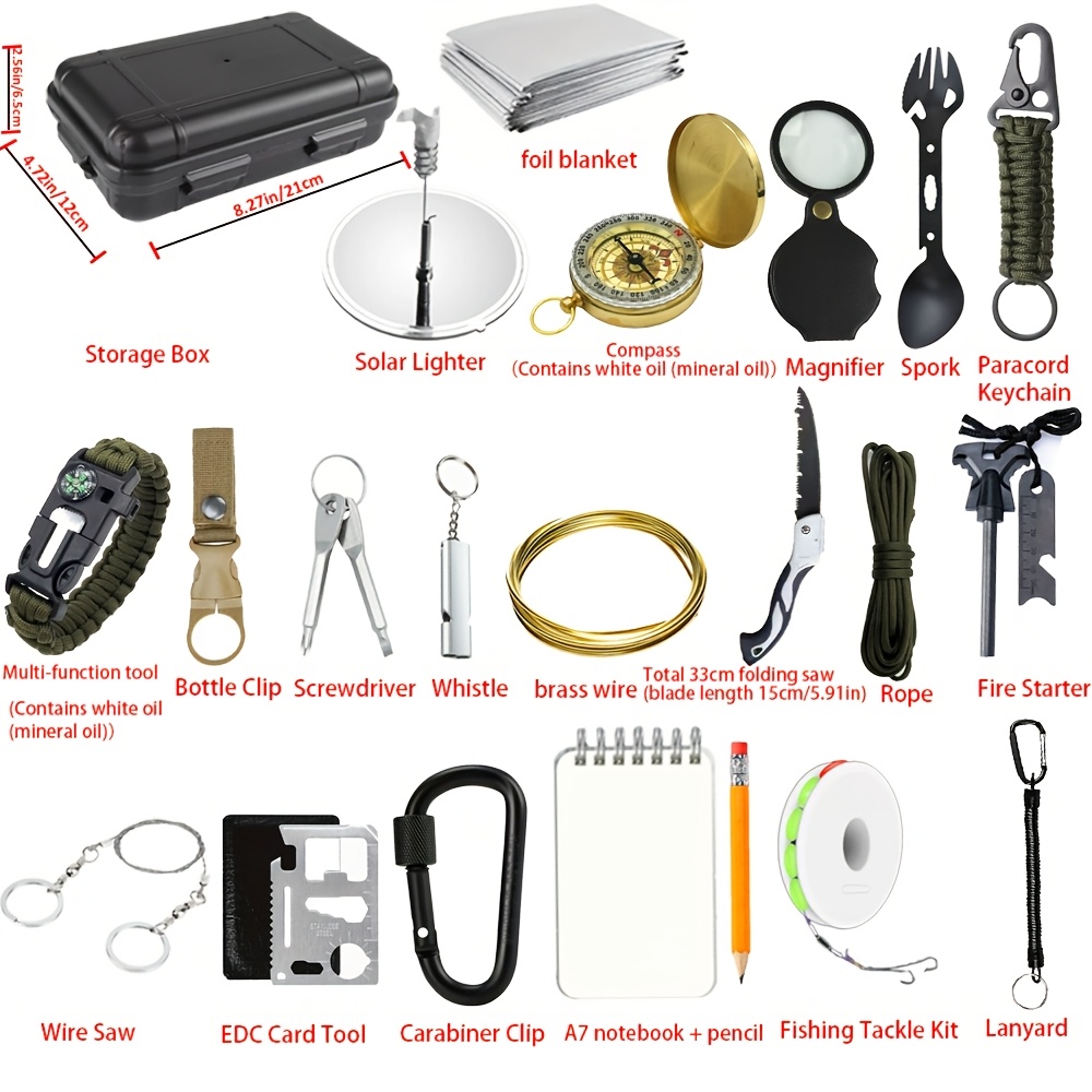 22-in-1 Survival Kit with Compass and Firestarter for Camping and Hiking
