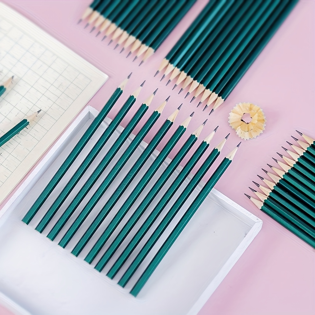 50 100 hb wooden pencils writing stationery drawing pencils hexagonal small green pole pencils details 3
