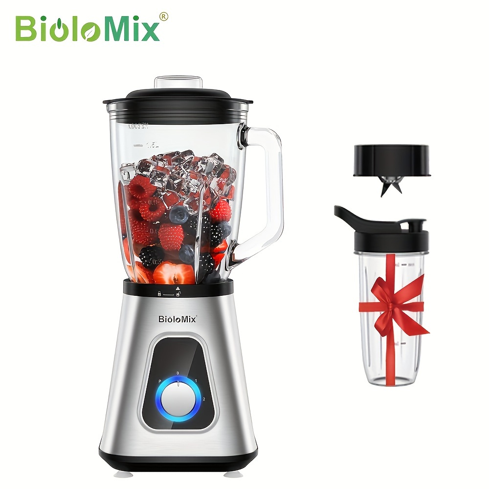 

Biolomix Blender 1.5l Smoothie Maker With Bpa-free Glass Jug, Food Blender With 2 Speed Settings & Pulse Function, Stainless Steel Blades, Fruit Juice, 1300 W
