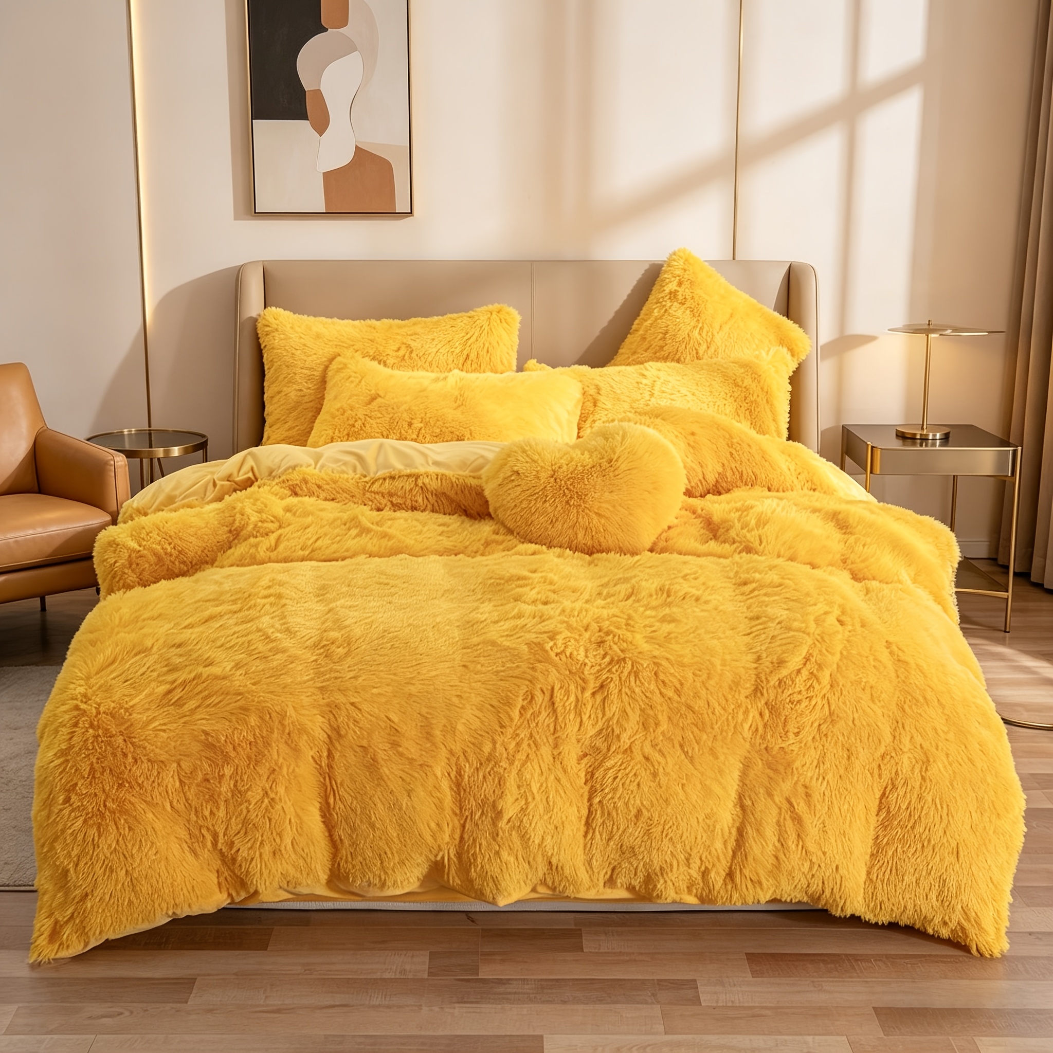 3pcs High-grade Solid Color Long Plush Duvet Cover, Delicate Plush, Easy And Elegant Three-piece Bedding (does Not Duvet Insert Or Pillow Inserts)