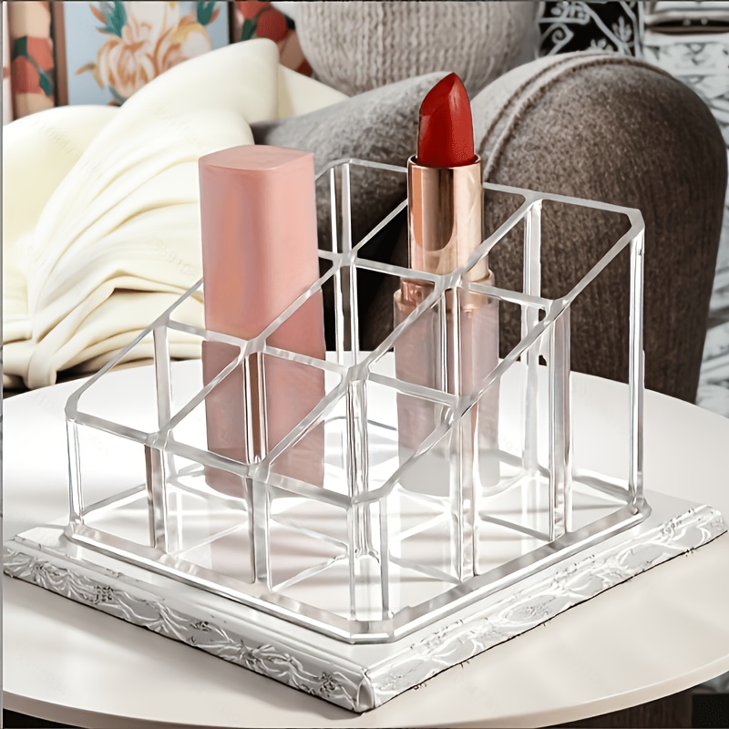 TEMU Présentoir à rouges à lèvres transparent en acrylique à 9 compartiments, organisateur de cosmétiques adapté au meuble-bouche et de salle de bain