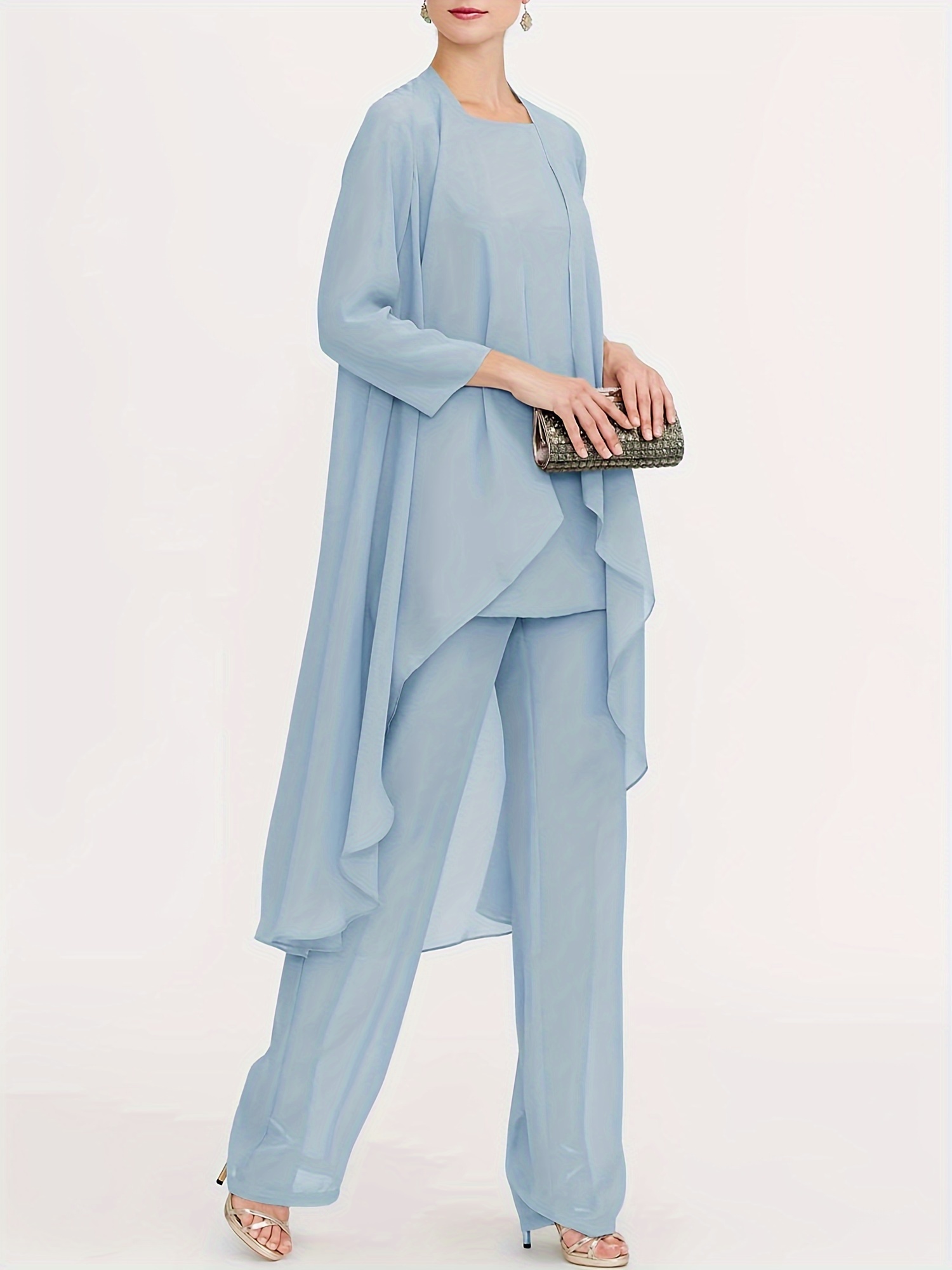 liian Chiffon Mother of The Bride Pant Suits 3pcs Wedding Formal Outfit Set Evening Gown for Women