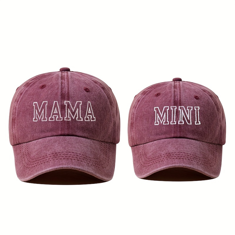 Image of 2pcs Parent- Clothing Set Baseball Cap With Letter Embroidery, Washed Vintage Fashionable Duckbill Hat Adjustable Brimsuitable For Men And Women.