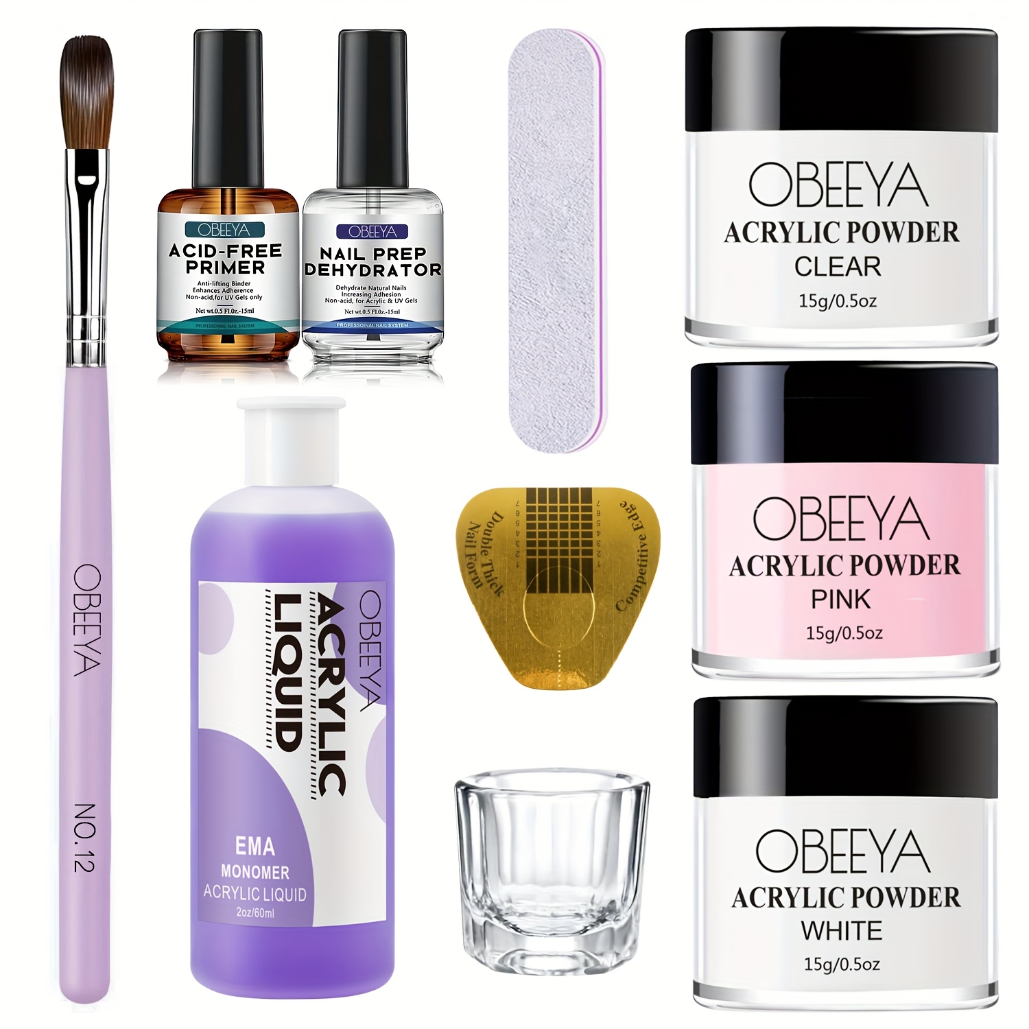 TEMU Acrylic Nail Kit For | Starter Nail Extensions, Comes With 15g Of Acrylic Powder *3 And Liquid, Nail Brush, Dehydrator, And Primer,