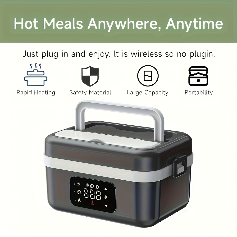 Wireless Lunch Box, Rechargeable Self-Heating Lunch Box, 1 Liter Portable Heated Lunch Box Food Heater with Timer