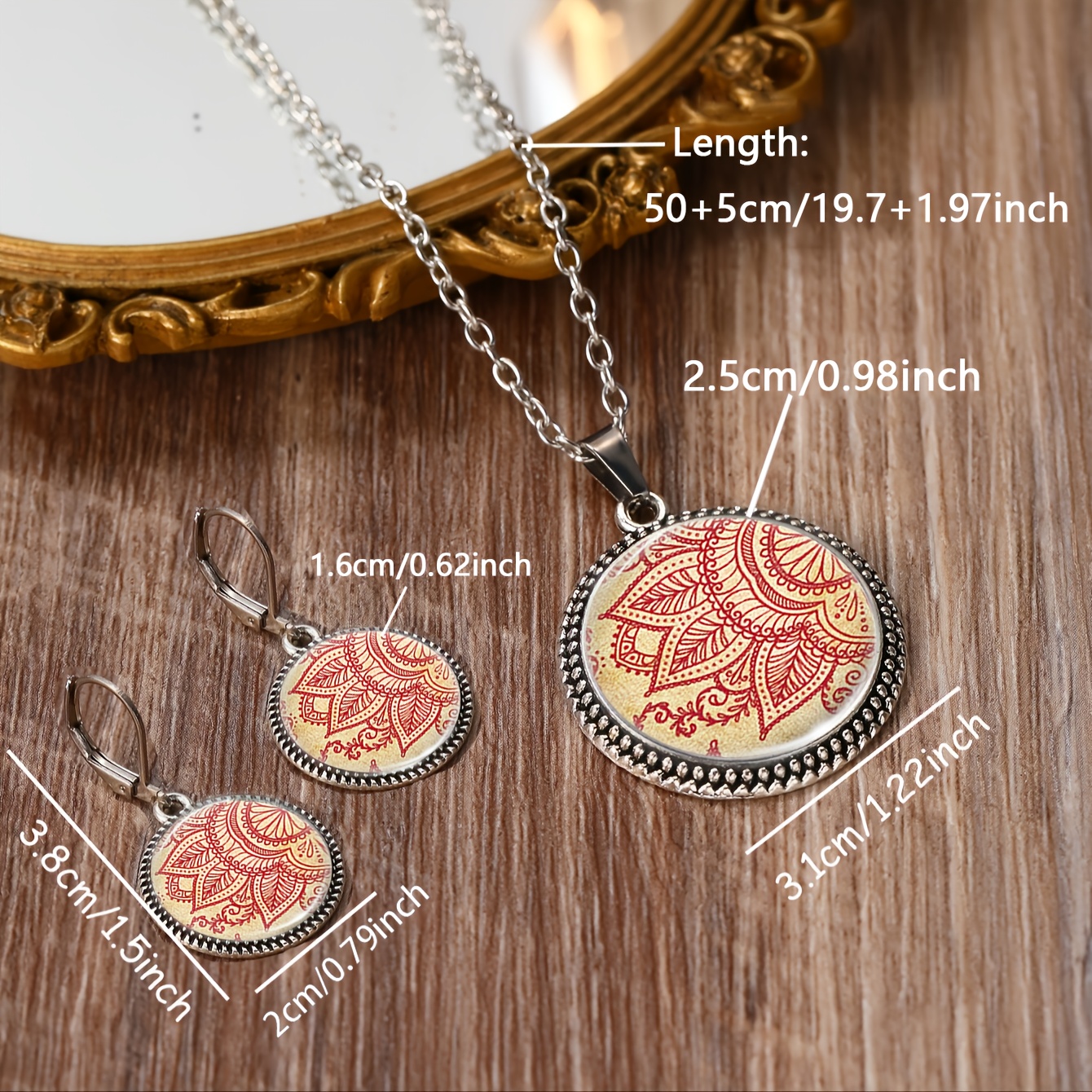 3pc Floral Pattern Necklace & Earrings Set, Classic Style