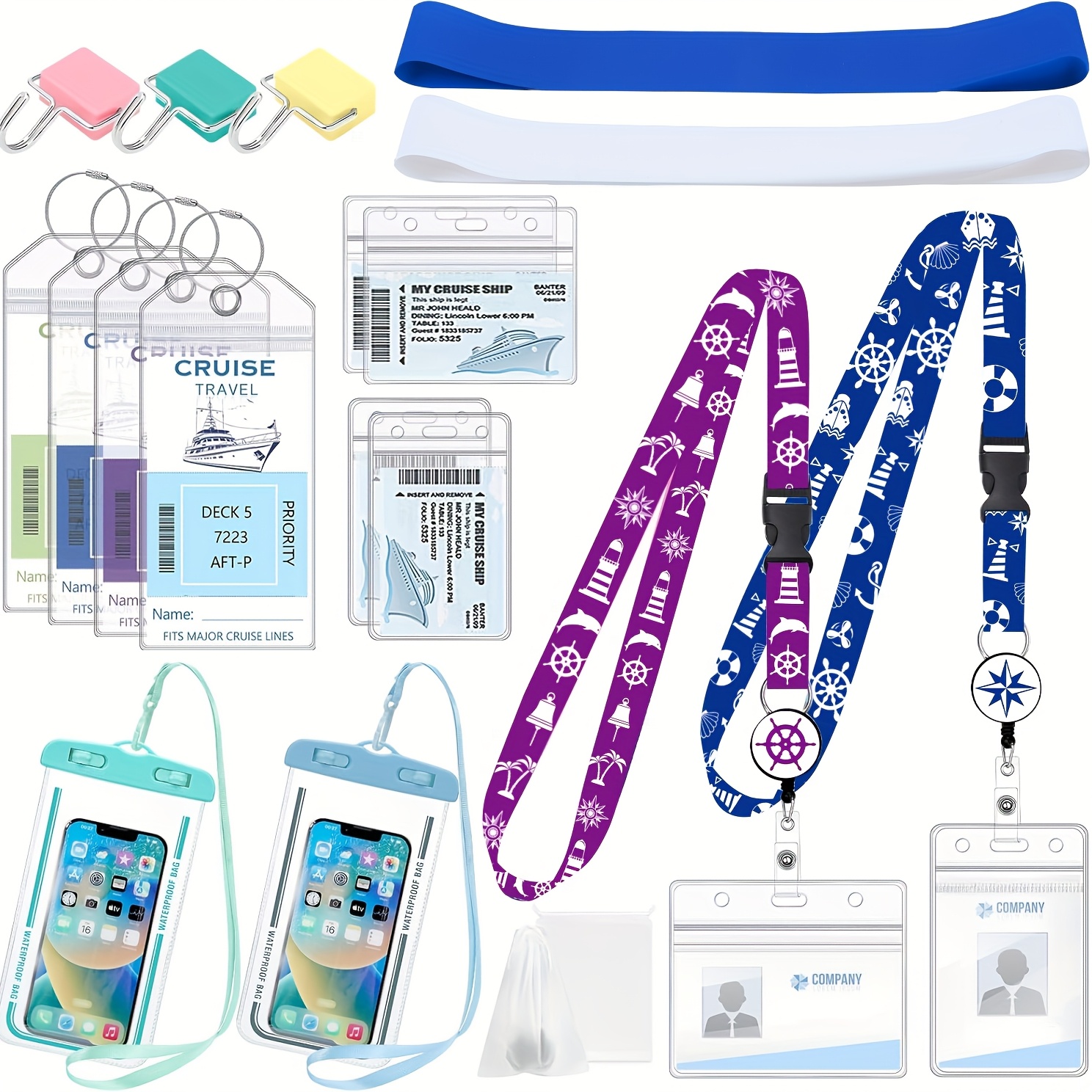 18 Pcs Cruise Essentials Power Strip 6 Hook 2 Card Lanyard 4 Luggage