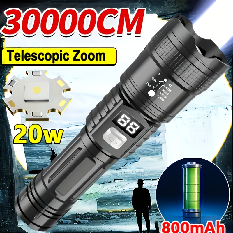 

1pc Tactical Led Rechargeable Flashlight Lighting 3 , Digital Display, Long And , Great For Outdoor Sports Enthusiasts, Hiking, Hunting, Camping