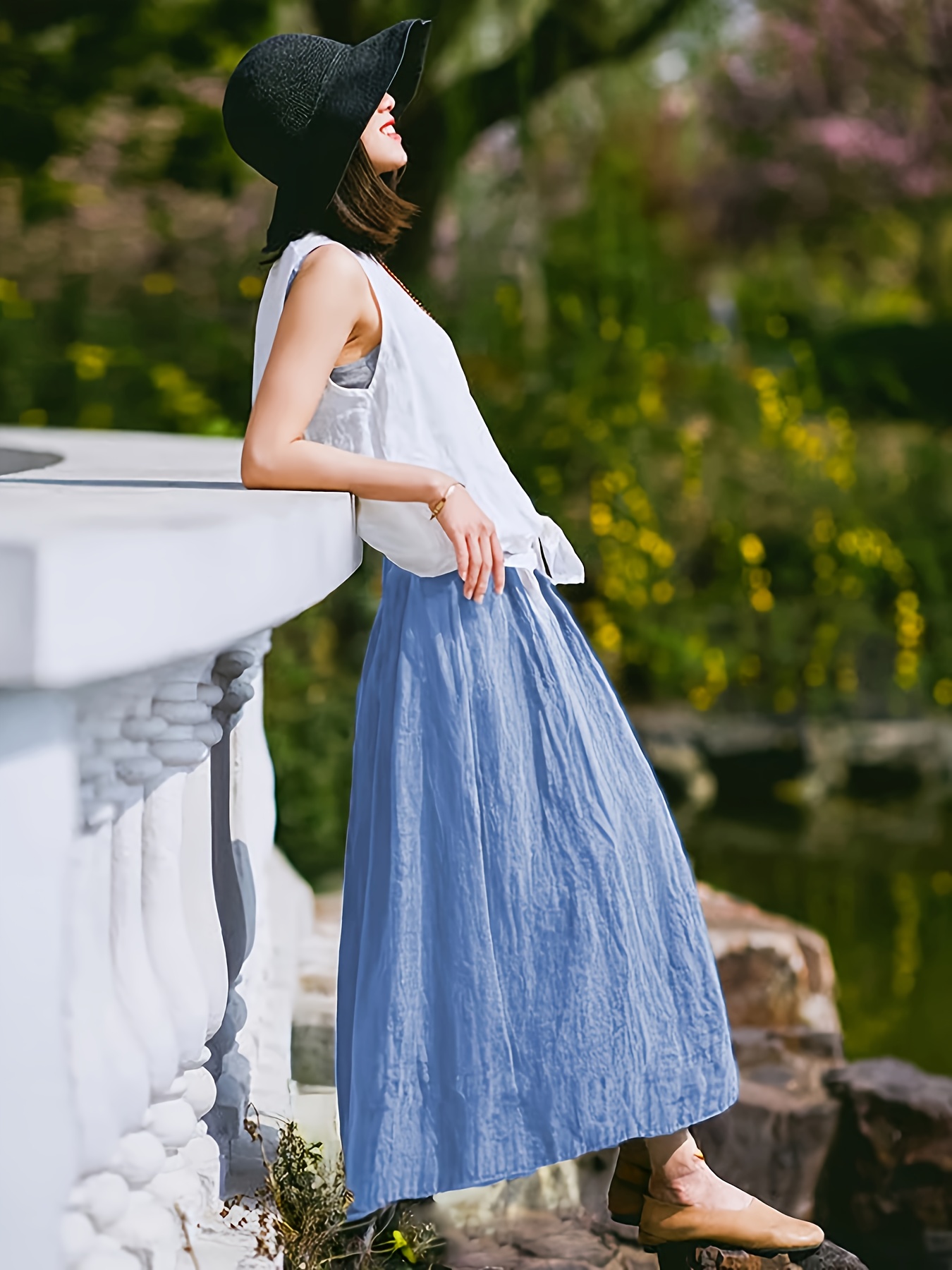 chinese dress ladies UAMOU Dress for Women Ladies Cotton And Linen Dress Summer Literary Elegant  Fungus Edge Tie Waist Mid-length Loose Casual Dress (Size : M) : Buy Online  at Best Price in KSA - main image 0