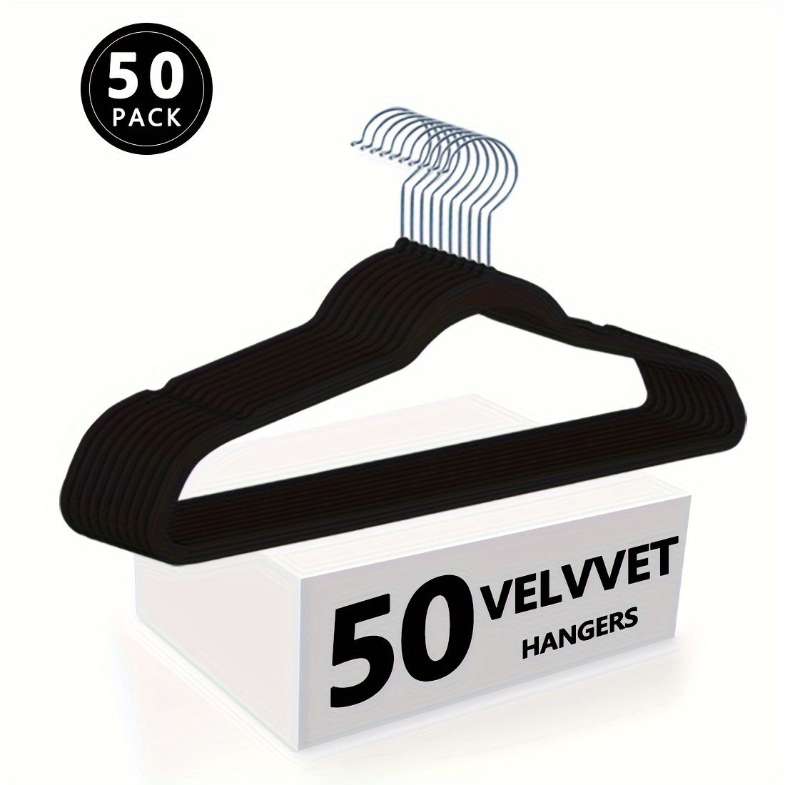 

50 Pack Durable 45cm Velvet Hangers With Strap Notches For Bedroom, Wardrobe, And Home Storage - Sturdy Plastic With Powder-coated Finish