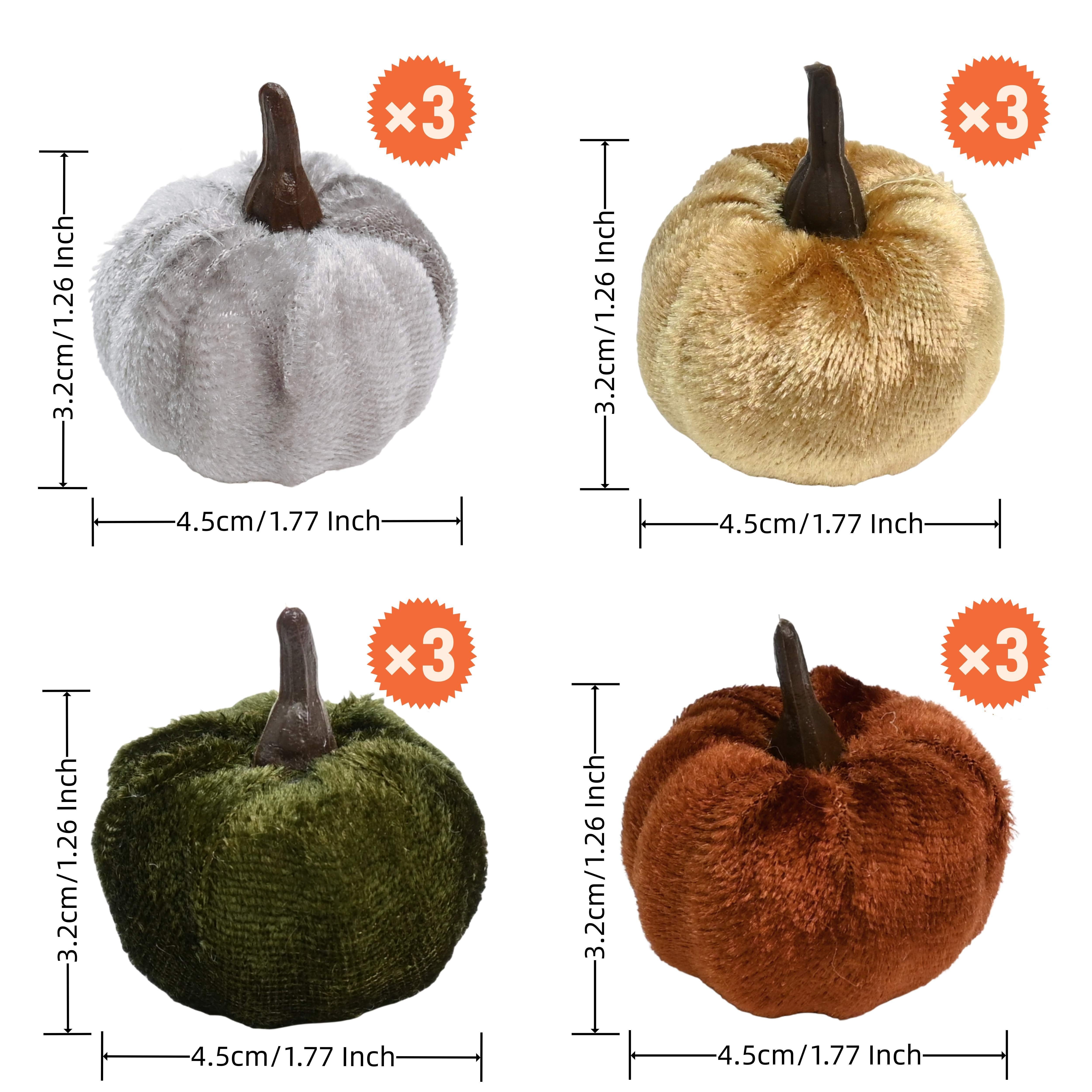 Image of 12pcs, Colored Artificial Velvet Fabric Pumpkins Set, , Rustic Farmhouse, Thanksgiving, Weddings, Halloween, Christmas, Home Decor