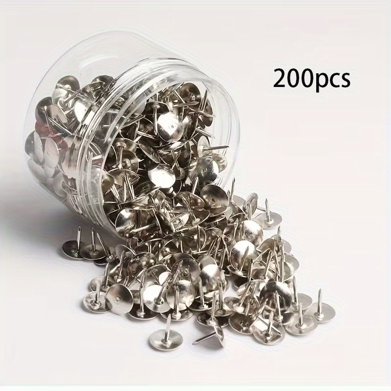 200pcs Silvery Push Pins, Round Head Tacks For Cork Boards, Decorative Flat Push Pins With Storage Box, Metal Push Pins For Office And School Use