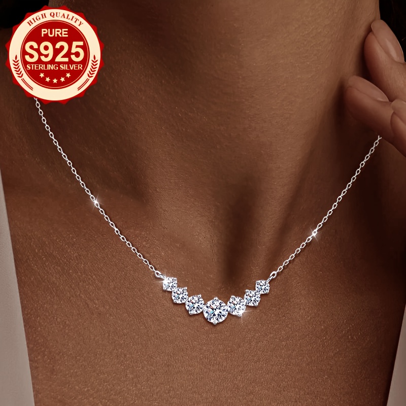 S925 Silver Seven Princess Necklace with Synthetic Zirconia
