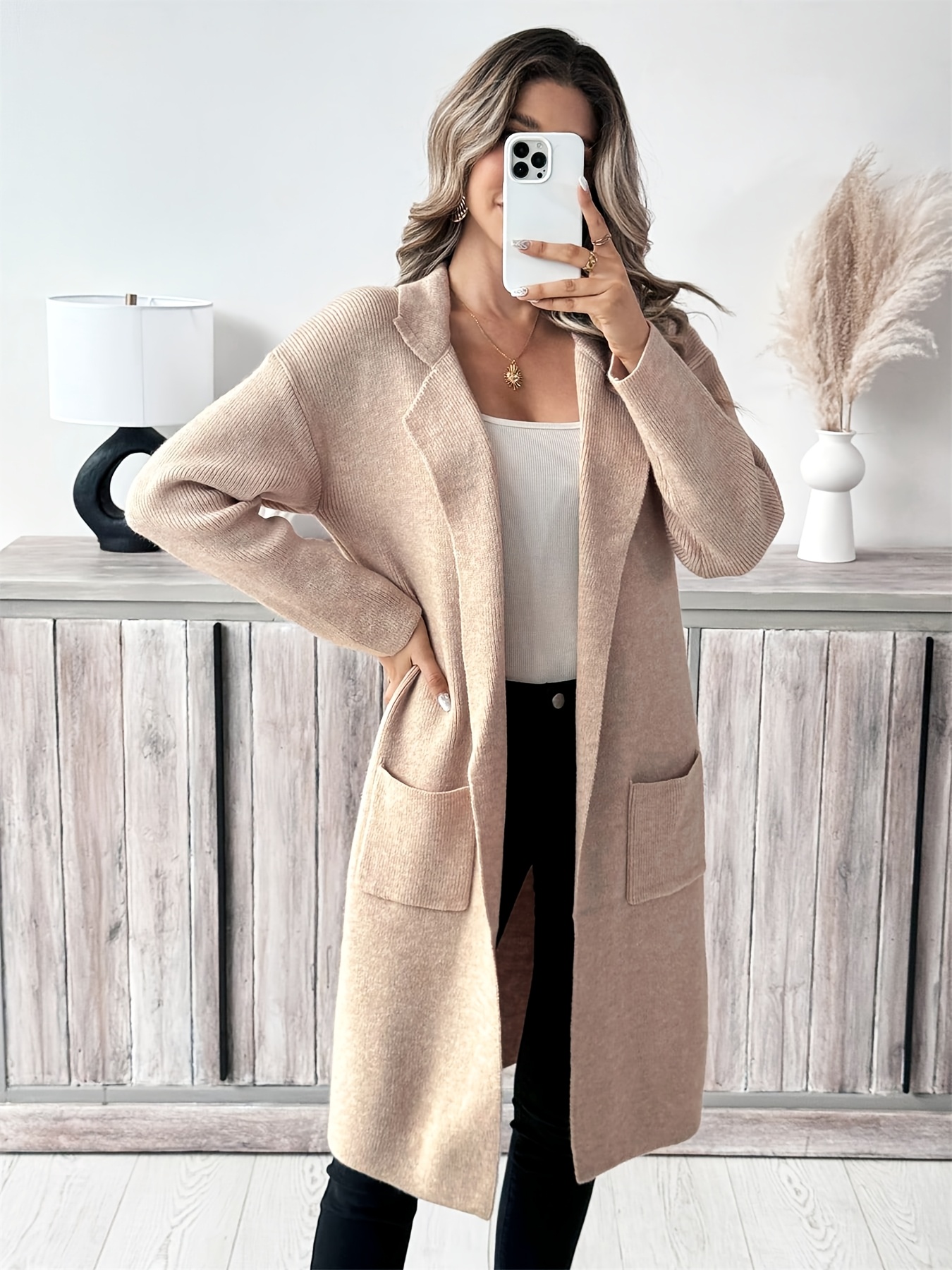 french solid color casual cardigan pockets length - Temu Nigeria