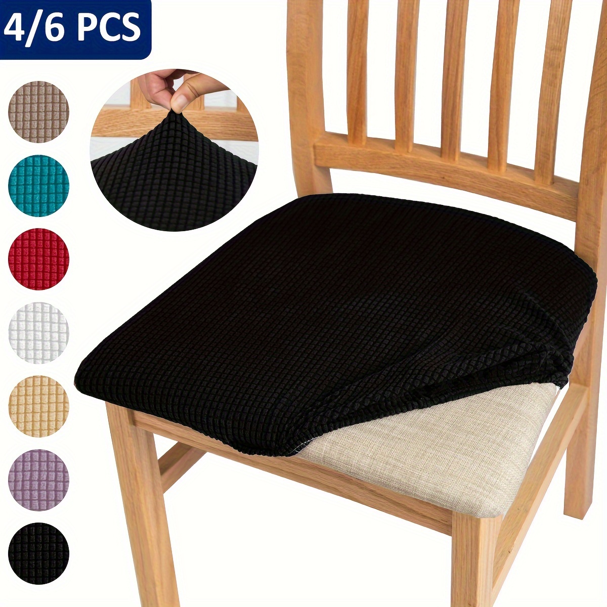 

4/6pcs Chair Seat Slipcovers, Stretch Dining Chair Cushion Cover, Furniture Protective Cover, For Dining Room Living Room Office Home Decor