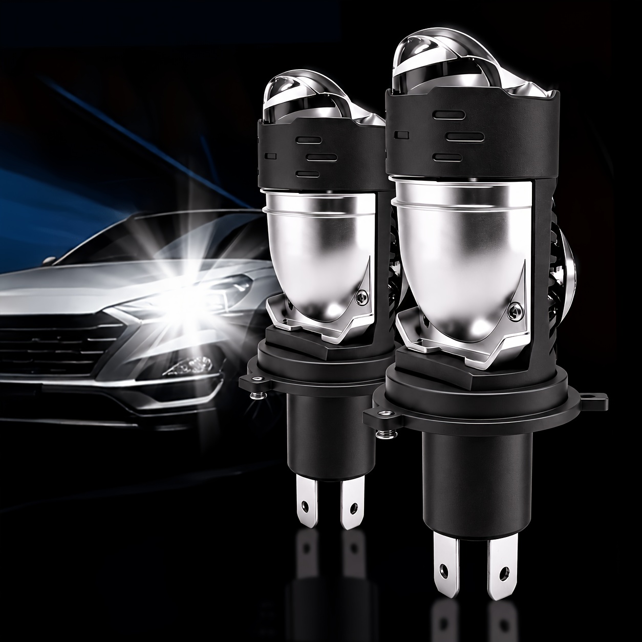 TEMU Youteliang 2pcs H4 Led Projector Lens Car Light-i84, 57300lm High Brightness, 6500k Cool White, , 12v, For Cars And Motorcycles, Automotive Led