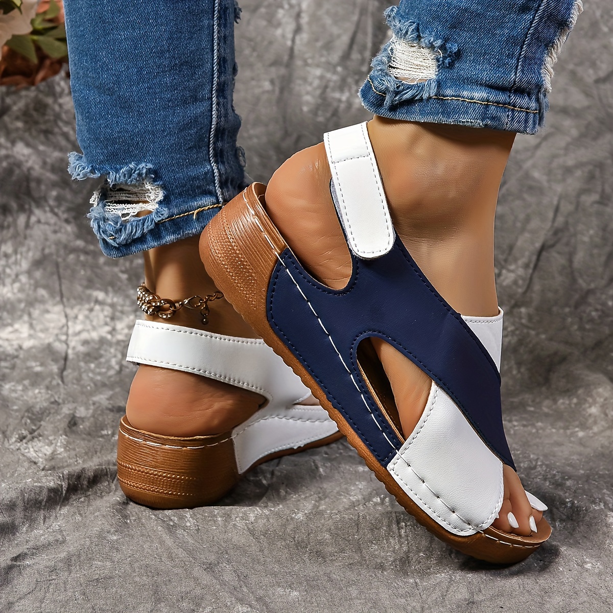 women s contrast color wedge heeled sandals casual open toe details 11