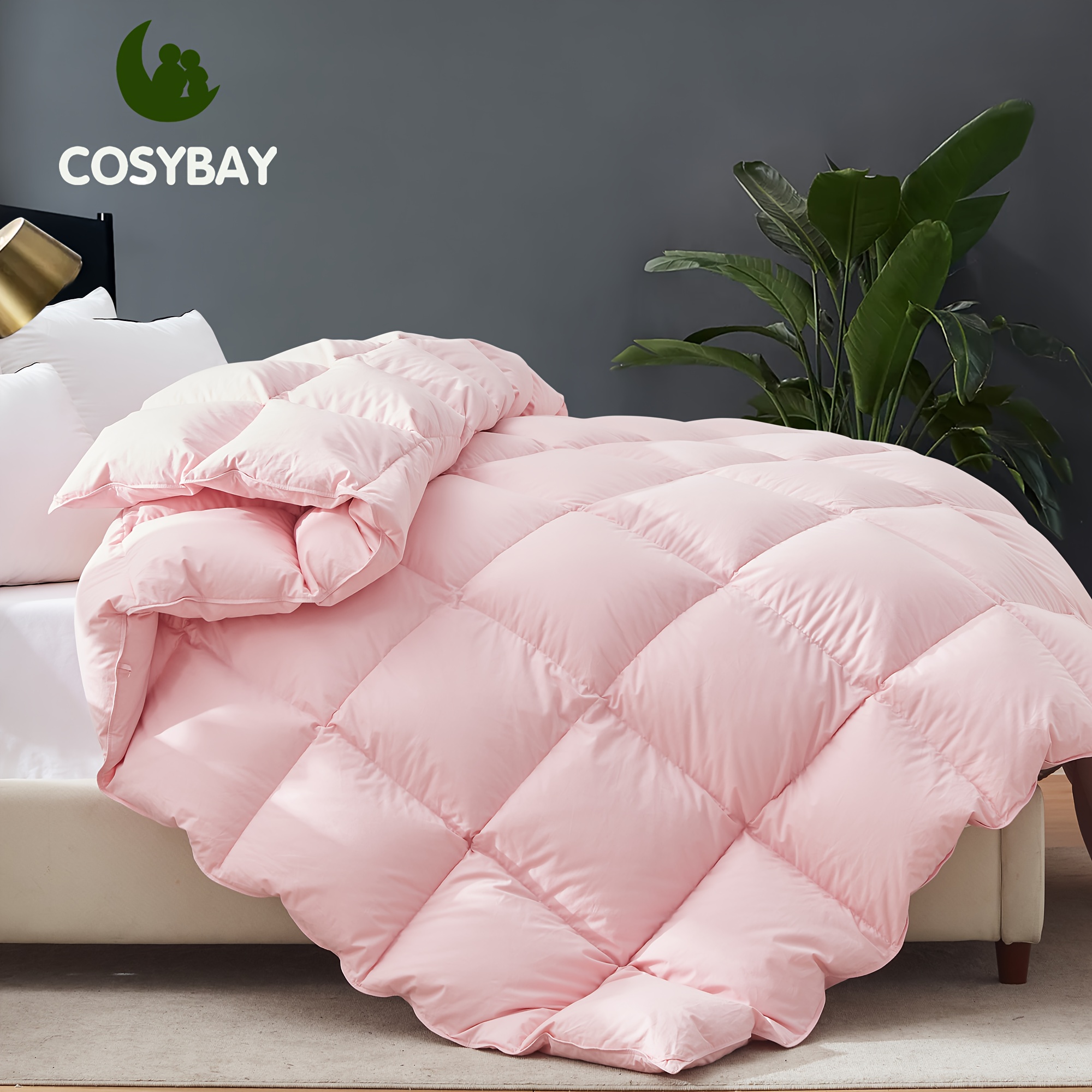 

Cosybay Goose Down Comforter Queen Size, Fluffy Feather Down Duvet Insert Queen, All Season 100% Cotton Cover Bed Comforter With Corner Tabs (pink, 90"x90")