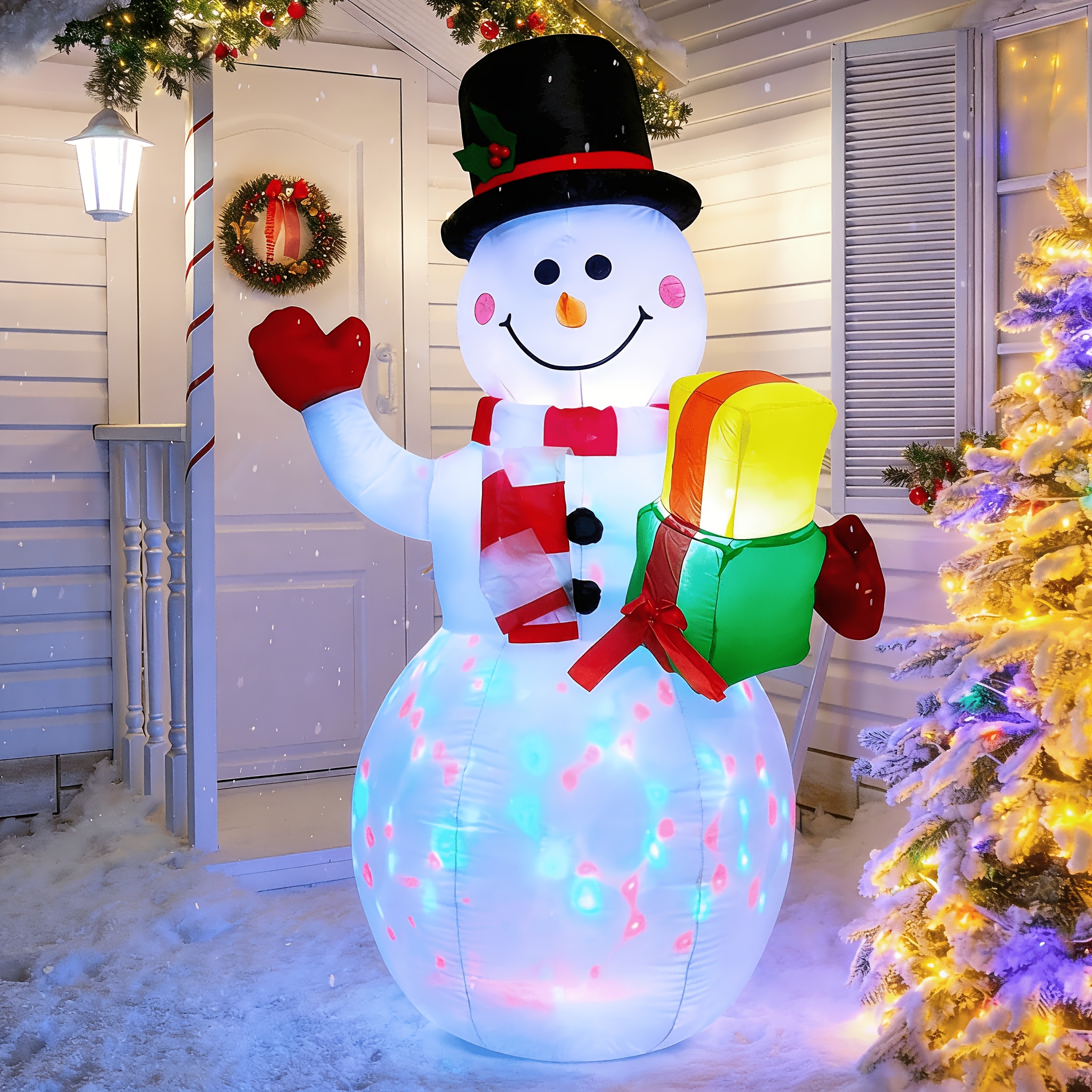 LED LIGHTS 1pc 5ft Giant Rotating LED Snowman Inflatable - Outdoor Yard Christmas Decoration with Vibrant Lighting Effects - Festival Decor for Home, Garden, Restaurant, And Party for BUSINESS