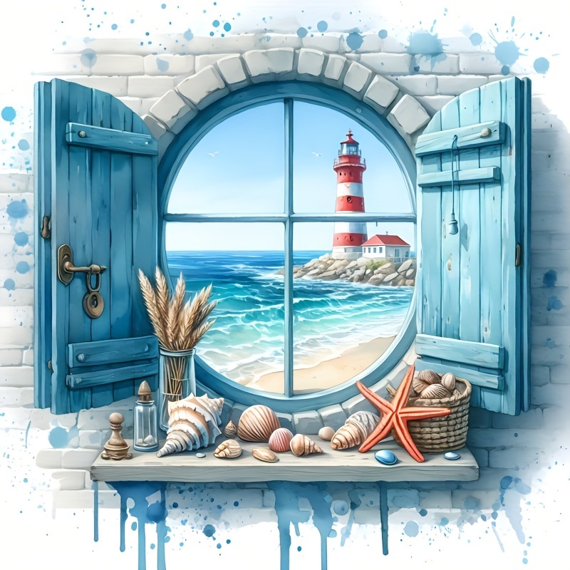 

Kit de peinture en diamant rond 5D, thème de paysage de phare, art de toile de DIY complet pour décoration murale à domicile