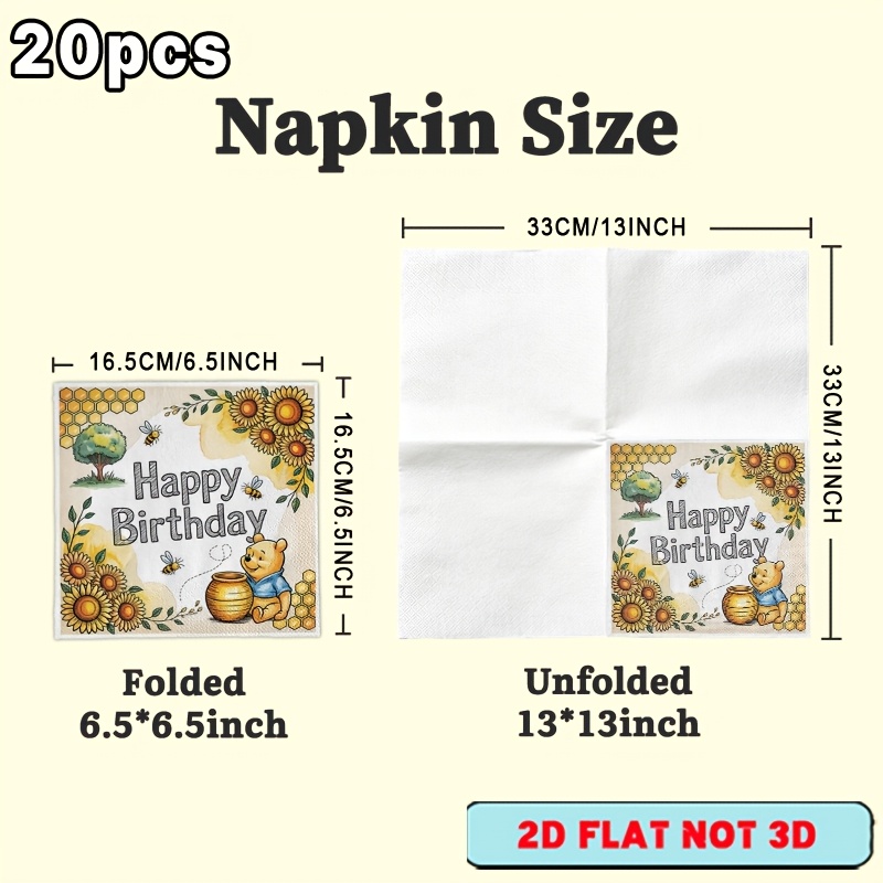 TEMU Lot de 20 serviettes à main plates 2D pour invités, motif , , abeille, , Anniversaire, en papier décoratif pour fête, anniversaire, célébrations