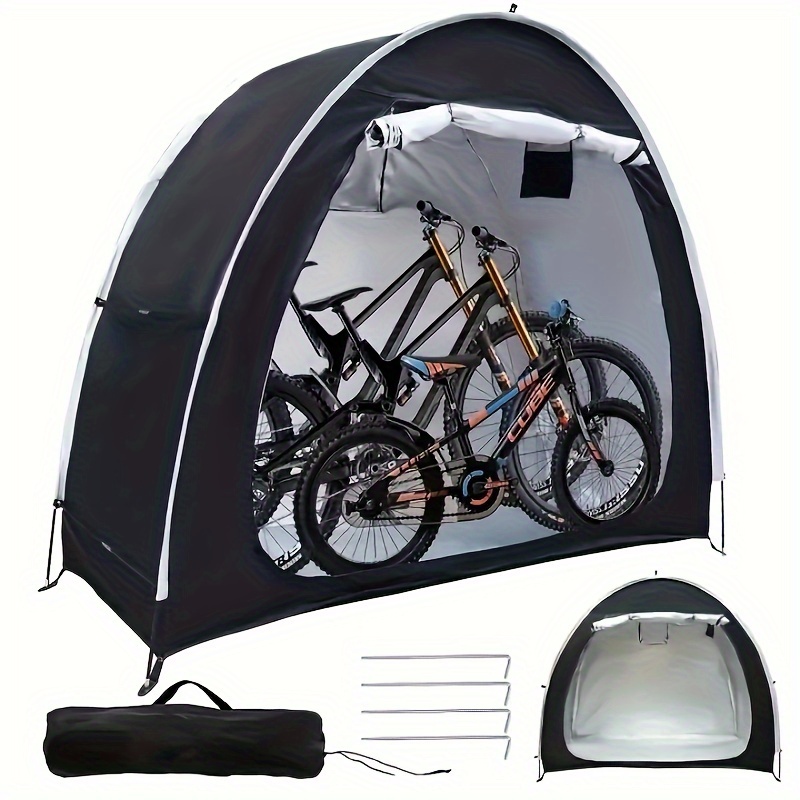 

Outdoor Waterproof Bicycle Storage Shed With Aluminum Alloy Frame, 210d Oxford Thickened Fabric Tent - Neatly Stores 2-3 Bicycles Or Tricycles - Black