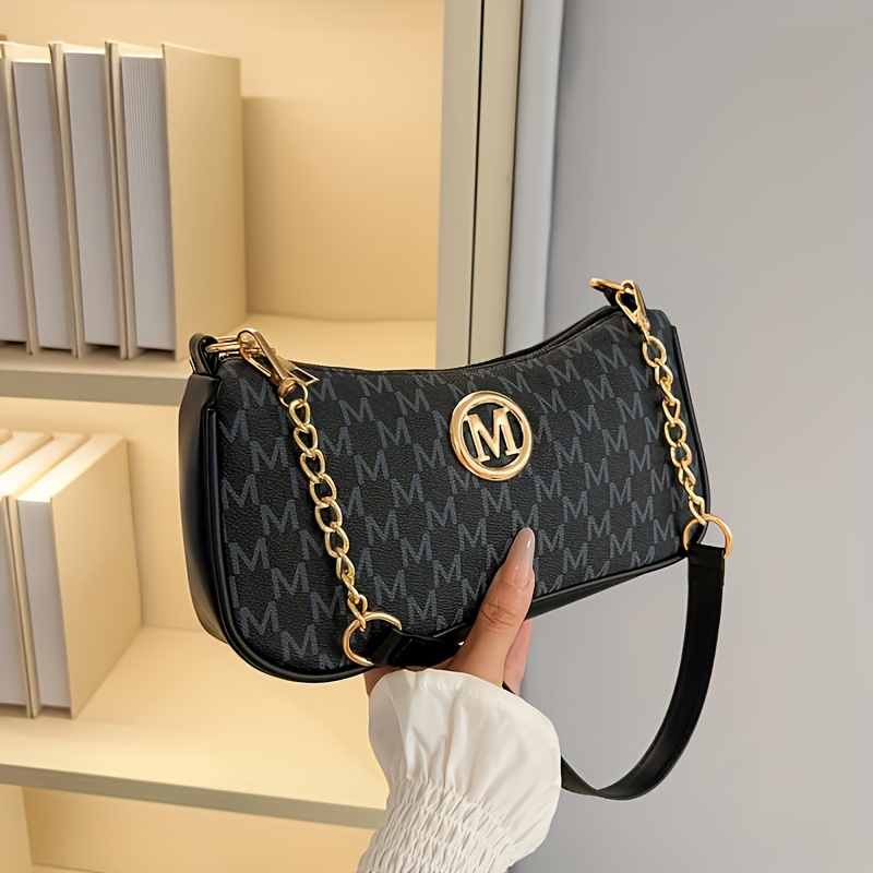 French-Style New Letter Print Small Square Bag with Chain Shoulder Strap