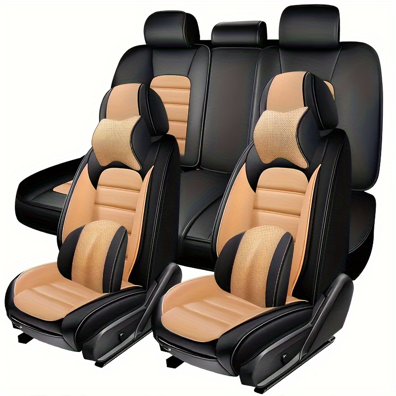 TEMU Full Coverage Pu Leather Car Seat Covers 5 Seats Universal For Most Cars, Trucks And Suvs With Faux Leather In Car Seat Cover Accessories ()