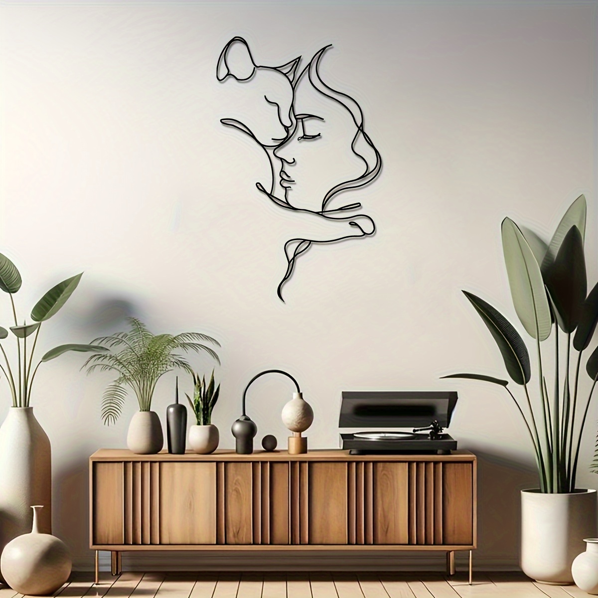 

Chic Cat & Woman Silhouette Metal Wall Art - Perfect For Cat Lovers, Ideal Housewarming Or Valentine's Day Gift, Elegant Home Office Decor