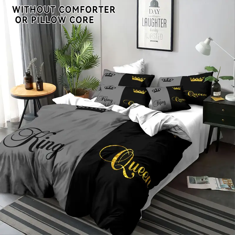 3pcs polyester duvet cover set stylish couples comfortable soft alternative bedding covers for bedroom and 1 duvet cover and 2 pillowcases zip closure breathable fabric machine washable alternative without core Product details 1