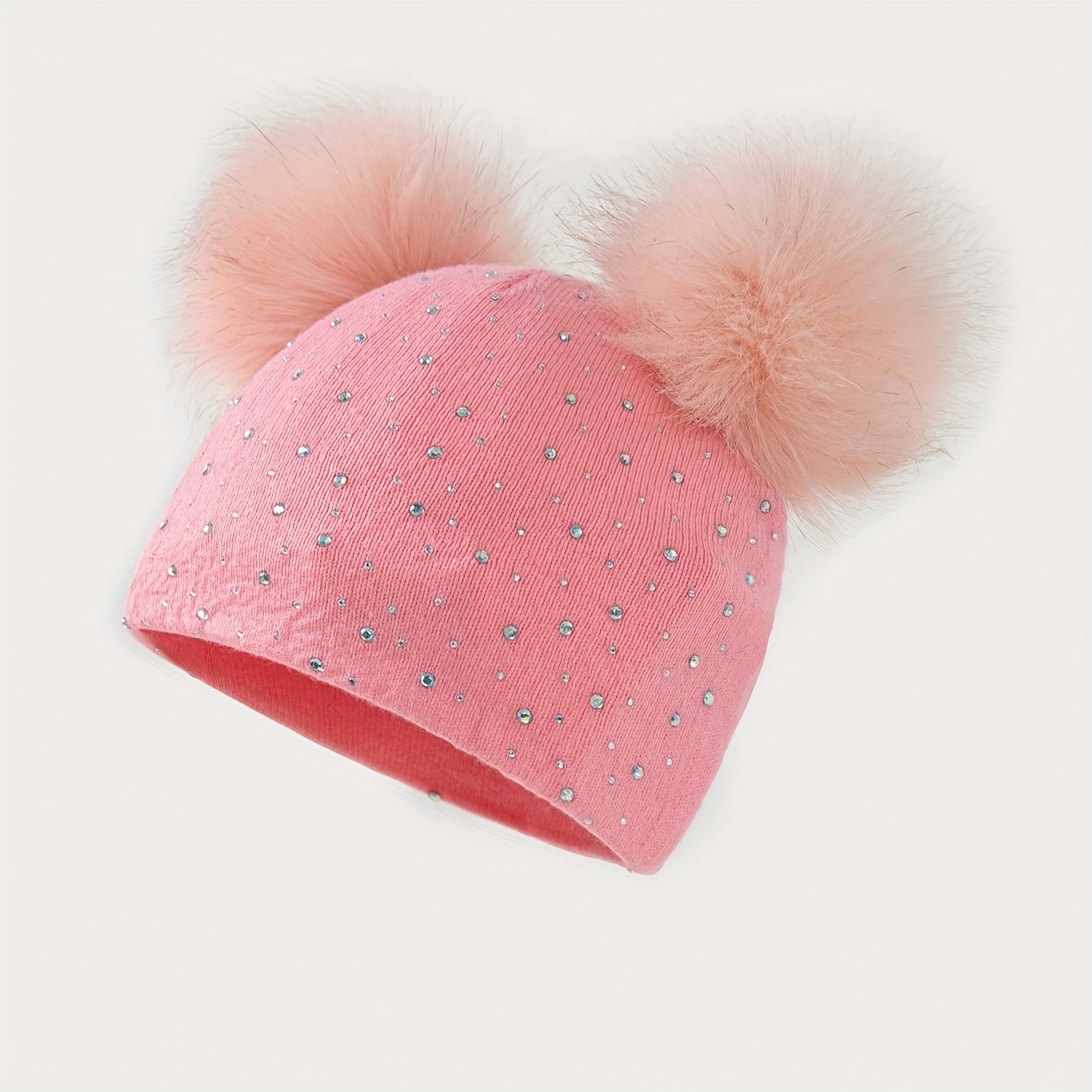 Women\'s Pink with Double Pom Pom Womens Winter Knitted Beanie Hat Penkiiy Toddler Beanie Woolen Hat Pure Color Winter Twist  main image 4
