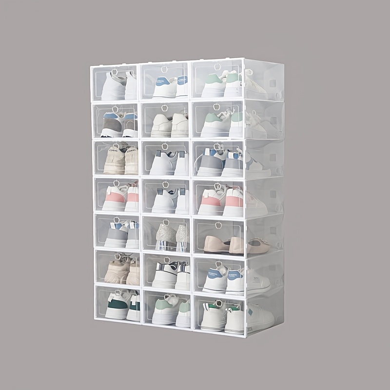 15pcs stackable shoe organizer set transparent plastic storage boxes with flip lids for home dorm space saving design details 10