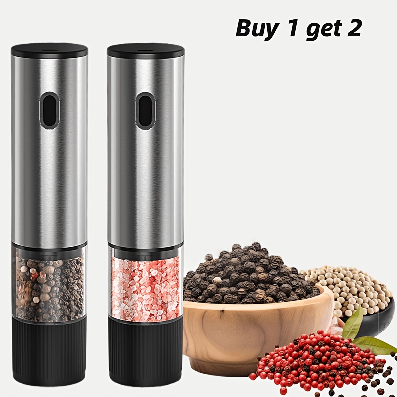 Set Of 2 Electric Salt And Pepper Mills With Stand - Large Capacity, Refillable Spice Grinder Set & Grind Size, Perfect For Cooking, Outdoor Use, Barbecues & Gifting