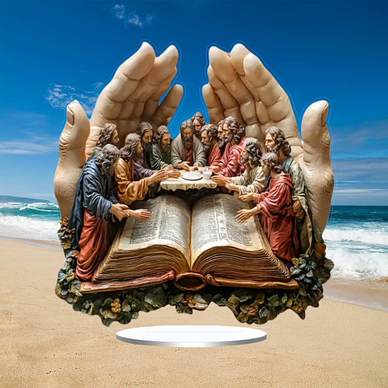 1pc bohemian prayer hand statue the last supper religious desktop art decoration 7 87inx7 26in with stand 2d shop display room window birthday housewarming christmas gift holiday gift details 3