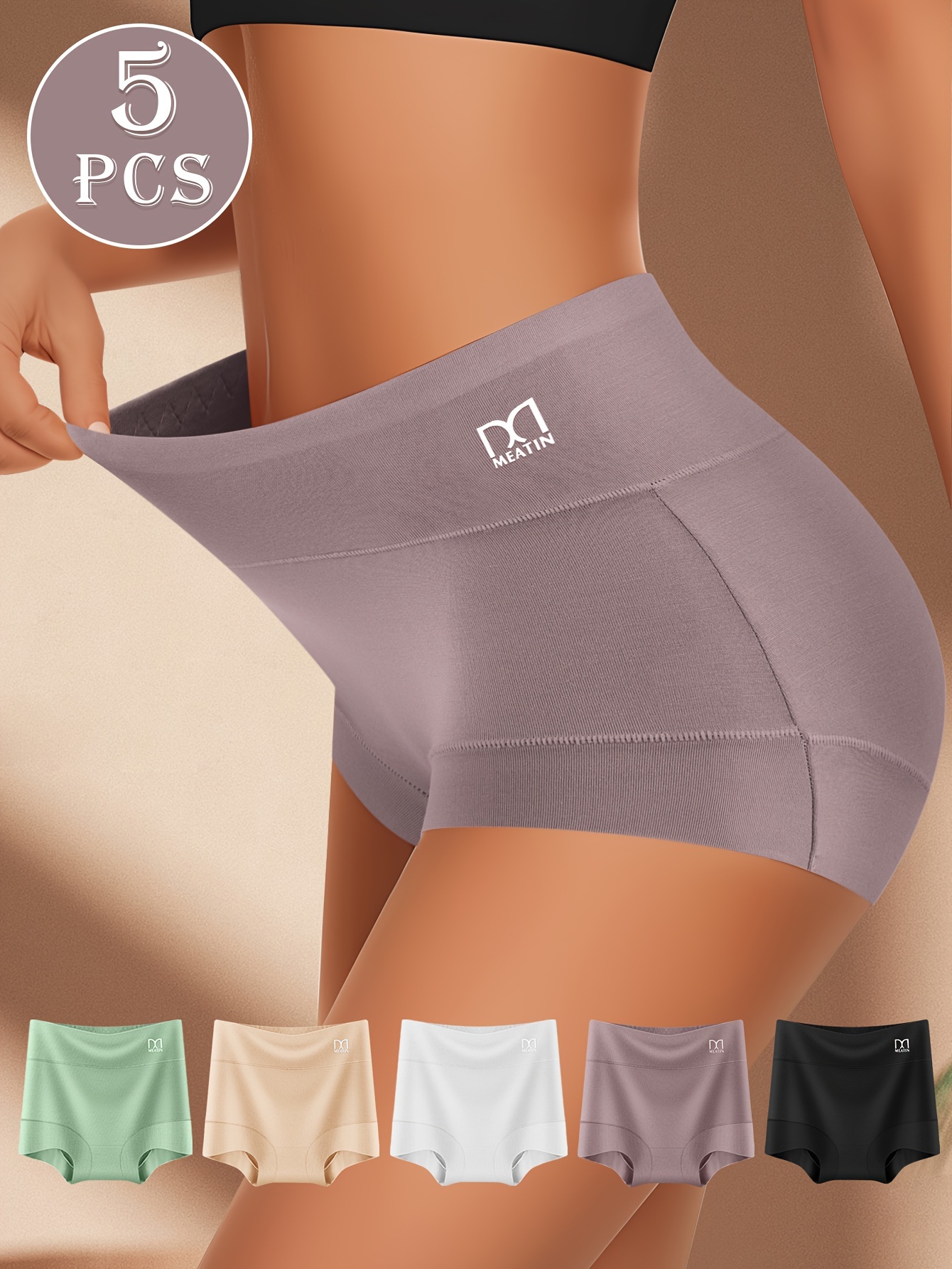 5pcs quasti womens high waisted briefs soft breathable underwear with high support   5 colors light pink beige white black dark green everyday underwear   branding style   high waisted underwear