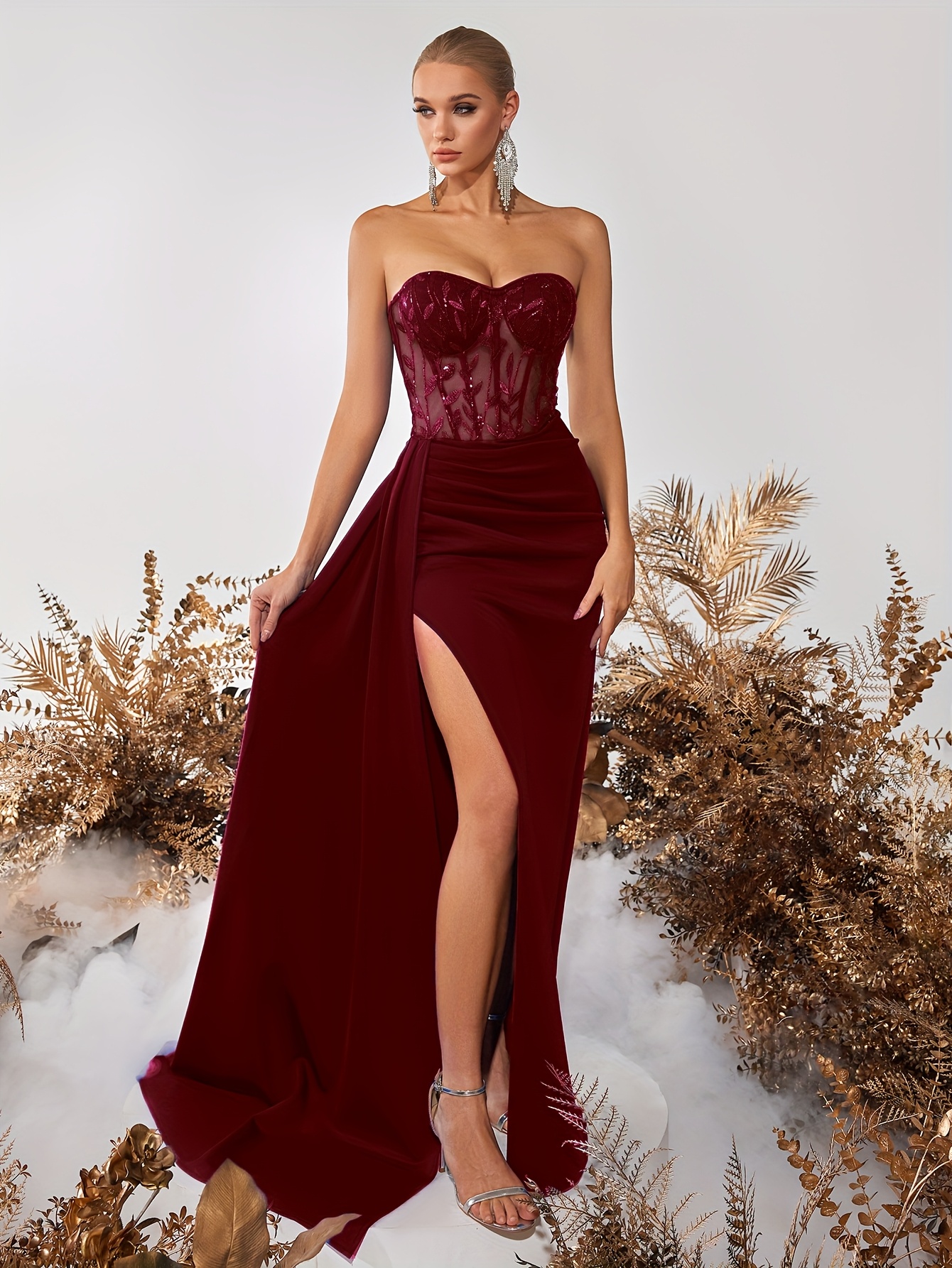 sweetheart neck off shoulder pleated party dress sweetheart neck shoulder pleated long ribbon front slit
