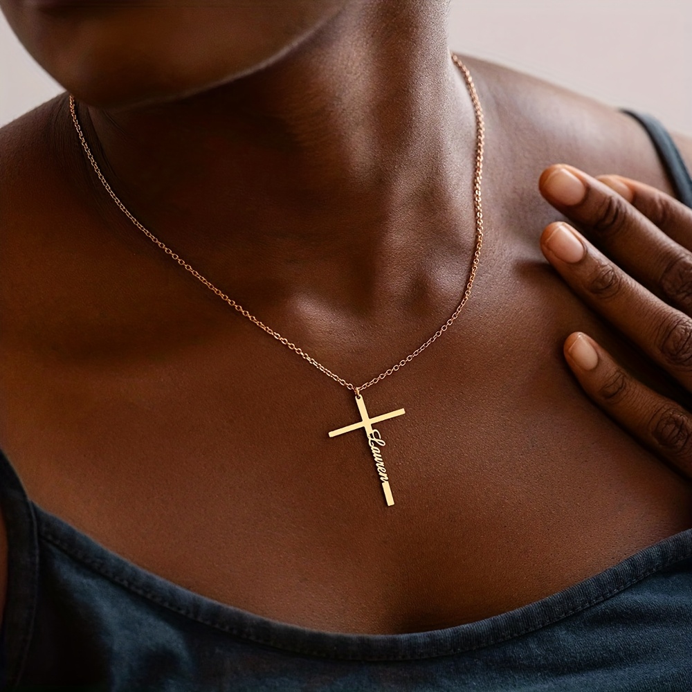 Women's Personalized 18K Gold Plated Cross Name Pendant Necklace