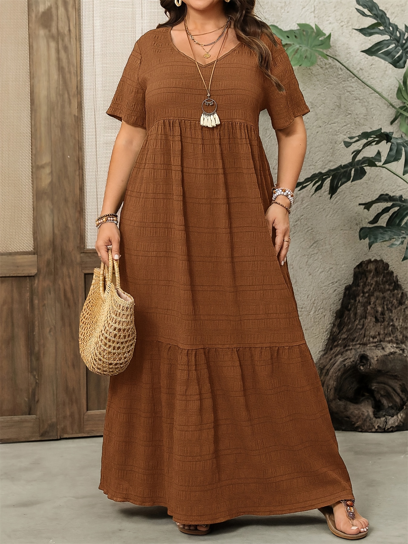 plus size plus size womens dress a solid color - Temu Oman