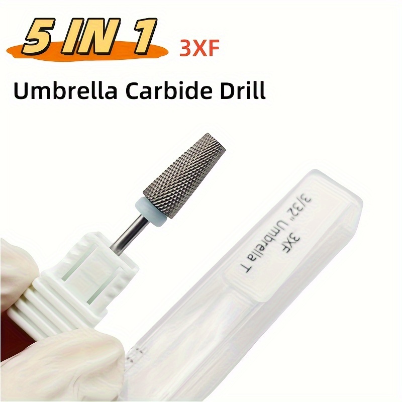 TEMU 5 In Carbide Nail Drill Bits, 6.6mm Premium Carbide, Professional Nail Drill Accessories For Gel Acrylic Removal, Manicure Tools, Tapered Milling Cutters, Unscented, Durable, , Nail Care Tools