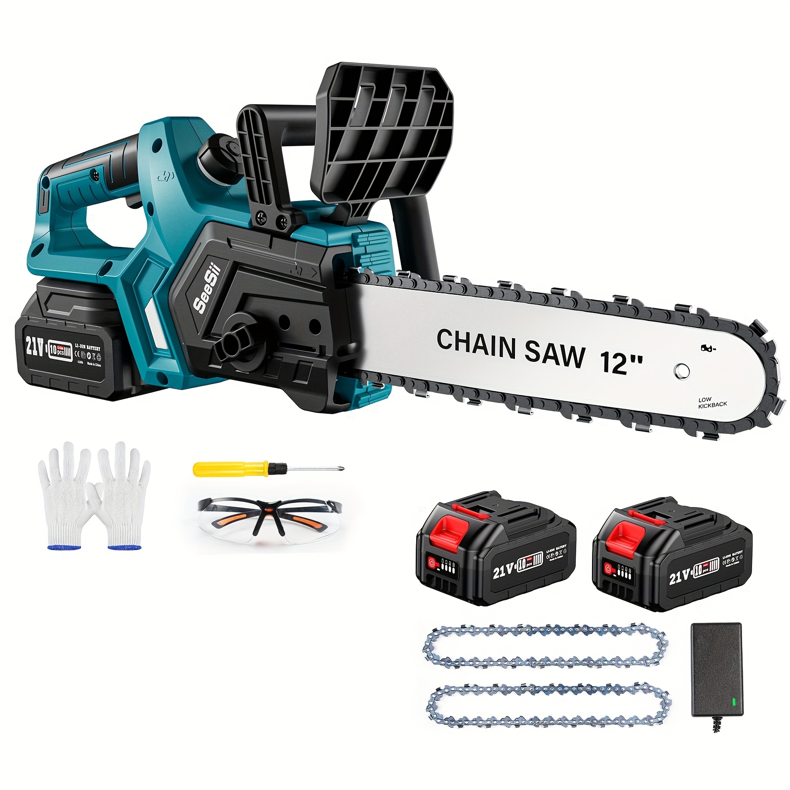 

Seesii Battery Chainsaw Cordless 12-inch, Hand Held Chain Saw, 12in Portable Chainsaw Battery Powered Chain For Trees Wood Cutting, 2 * 5.0ah Battery And Charger Included