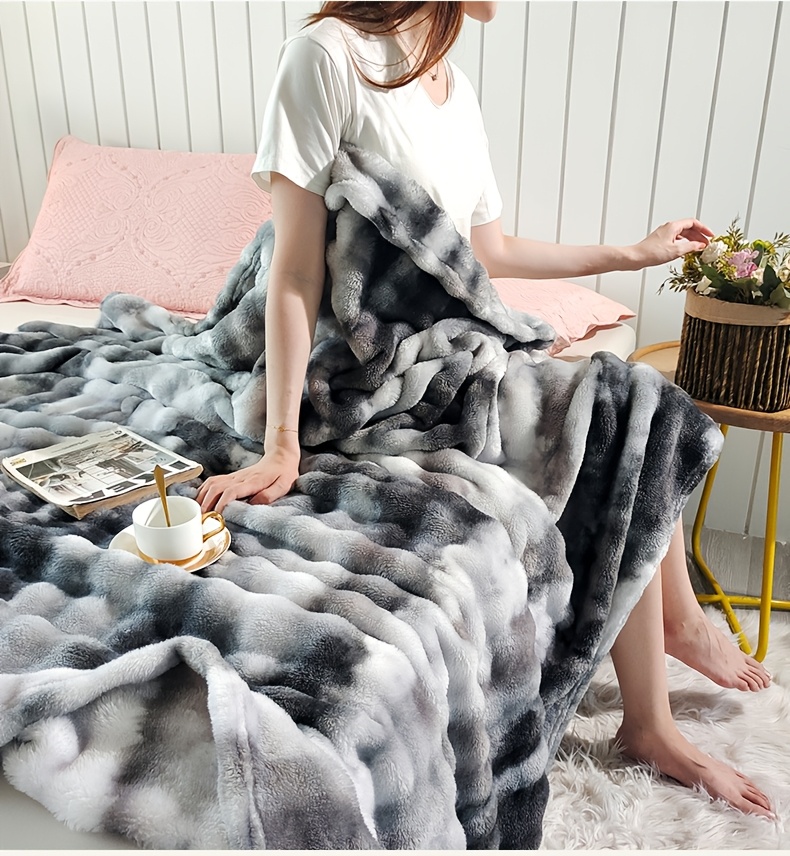 ultra soft   rabbit fur throw blanket tie dye plush warm cozy for   reversible machine washable   sofa   room christmas present details 3